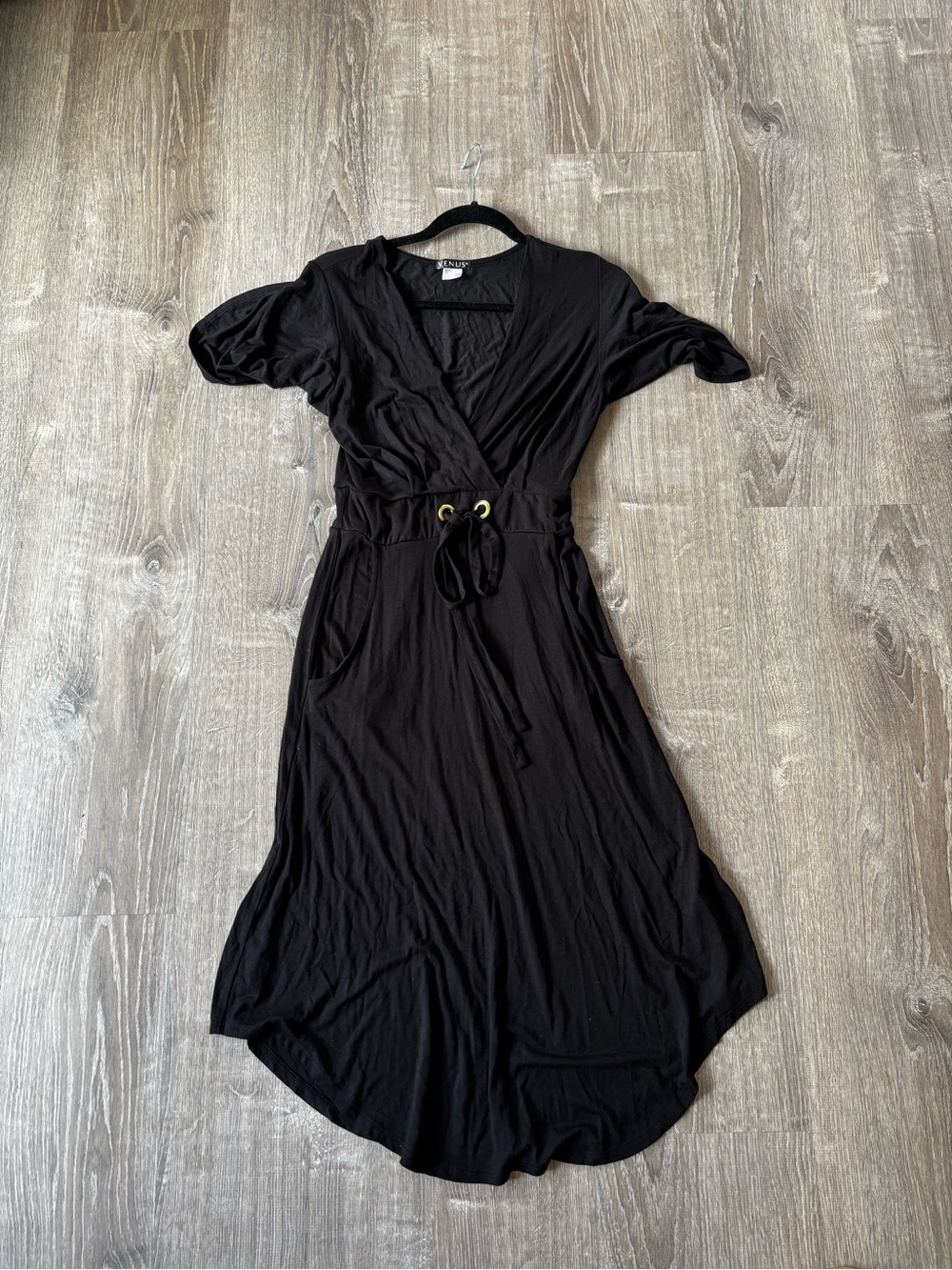 Venus black v neck dress with pockets